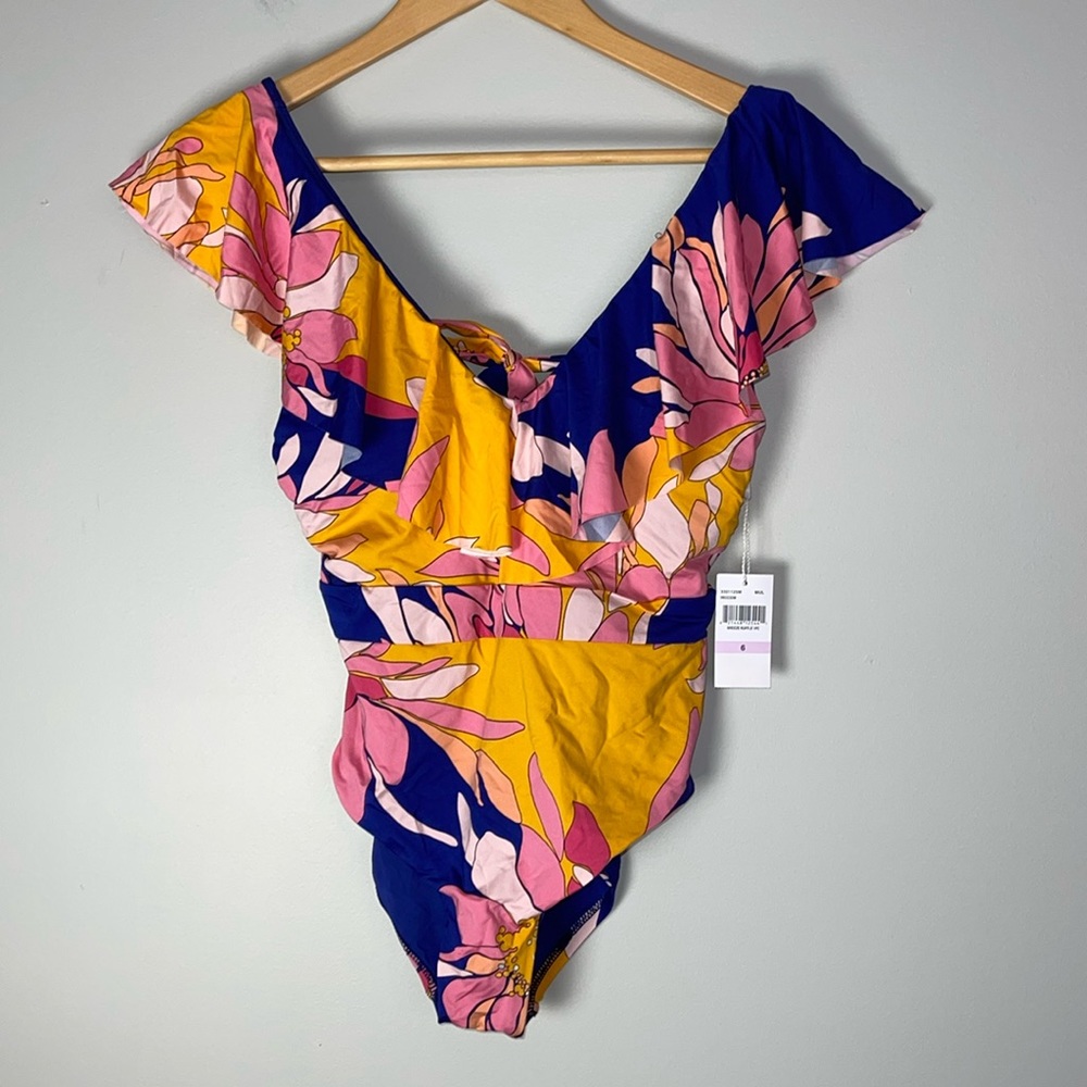 New Trina Turk Breeze Ruffle Plunge One Piece 6
